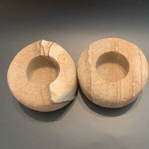 SOLID STONE-LIKE ORGANIC  CANDLE HOLDERS- TANS/BROWNS EARTHY TONES SET OF (2)